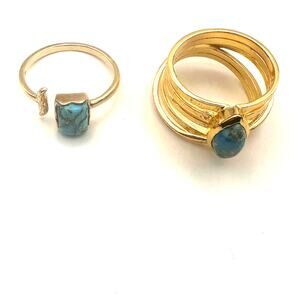 BYCILA Gold Plated over Sterling Ring Set of 2 Blue MARINA CONNIE Size 9